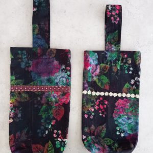 fabric wine bottle gift bags - Navy Floral